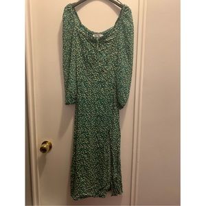 Zara green floral slit dress